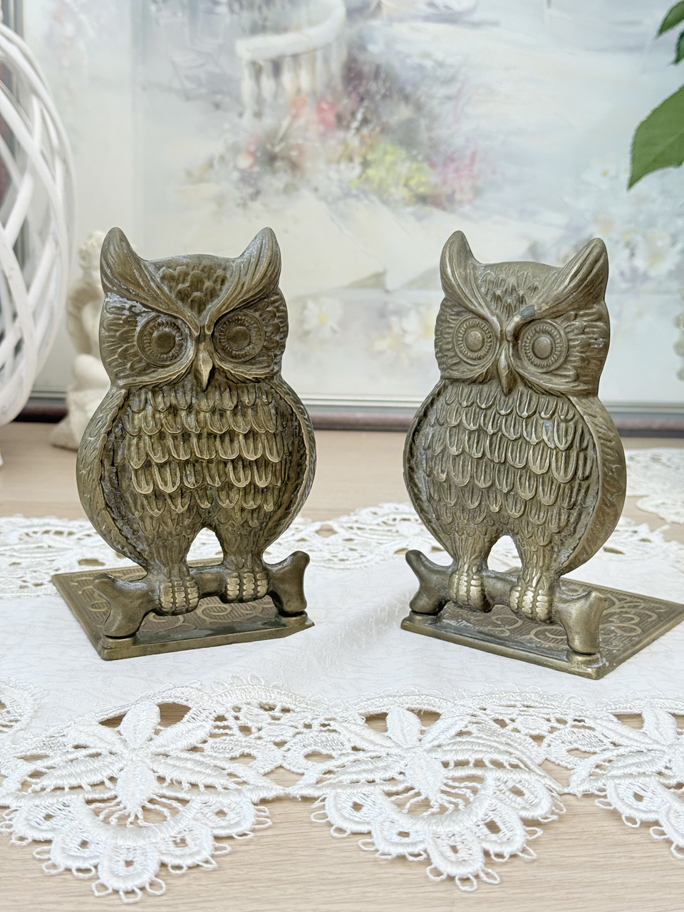 Два бронзові букенди, упори для книг, утримувачи книг, Сови, вінтаж
