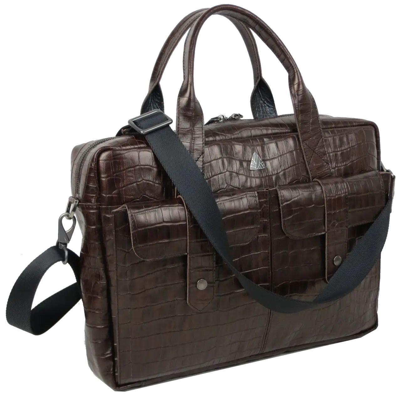 Портфель чоловічий Mykhail Ikhtyar під крокодила 37х27х7 см Коричневий (45099 croco brown), фото 1