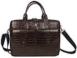 Портфель чоловічий Mykhail Ikhtyar під крокодила 37х27х7 см Коричневий (45099 croco brown), фото 3