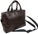 Портфель чоловічий Mykhail Ikhtyar під крокодила 37х27х7 см Коричневий (45099 croco brown), фото 4