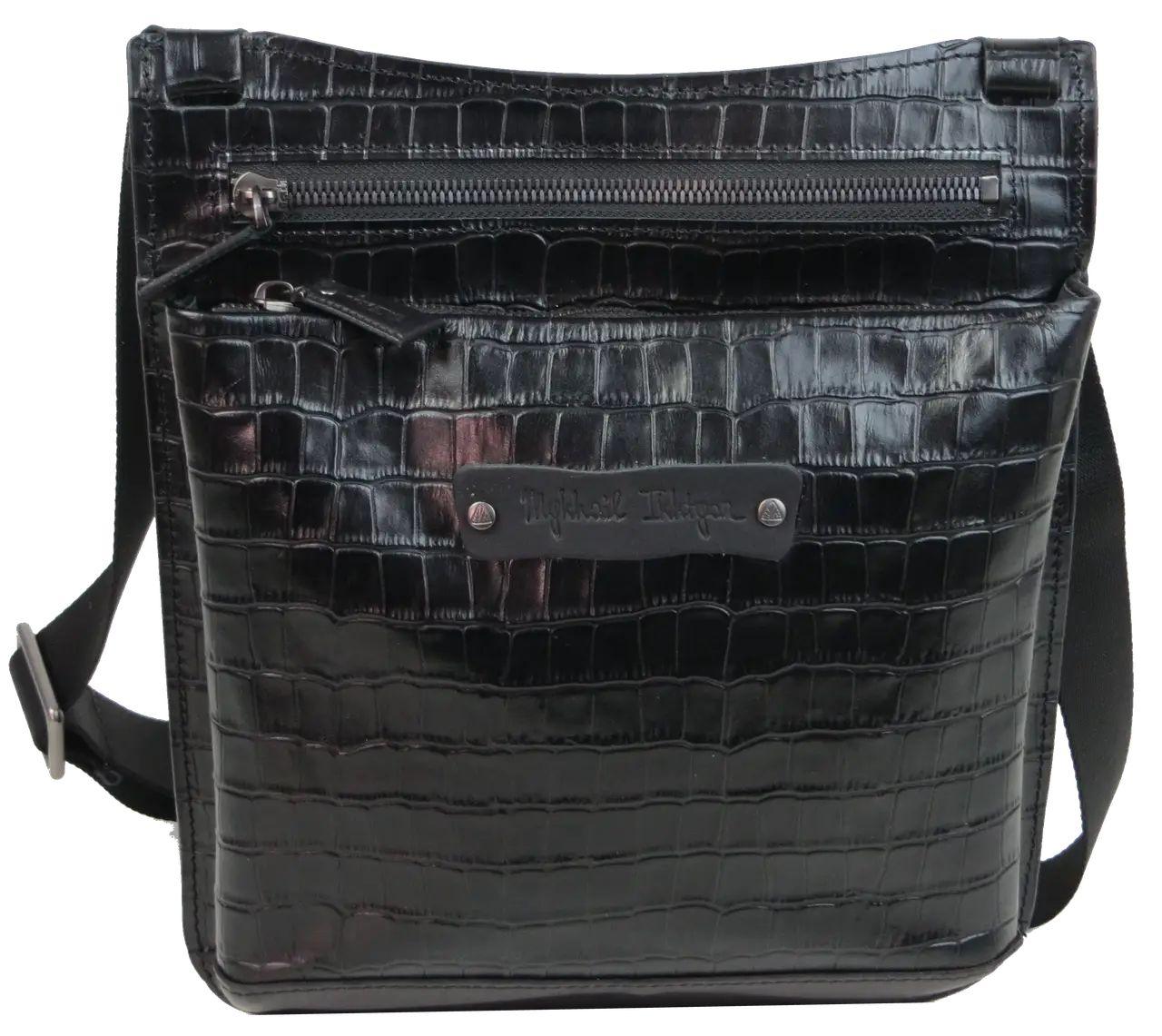 Чоловіча шкіряна сумка Mykhail Ikhtyar 24х26х3 см Чорний (45041 croco black), фото 1