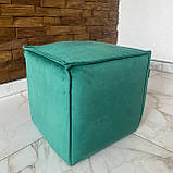 Декоративний квадратний пуф із смарагдового велюру топ h44 см, фото 5