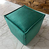 Декоративний квадратний пуф із смарагдового велюру топ h44 см, фото 7