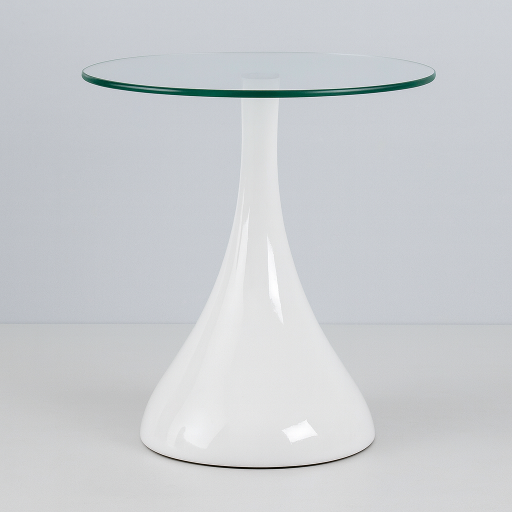 Дизайнерський журнальний столик білий зі скляною стільницею Перла 50 см, фото 1