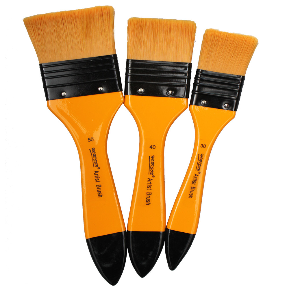 Набір синтетичних пензлів для малювання WORISON плоскі Чорно-оранжевий 3 шт (WN-F345), фото 1