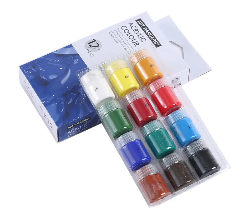 Набір акрилових фарб для малювання Art Rangers Acryliс 12 кольорів  2 пензлики (A12015), фото 1