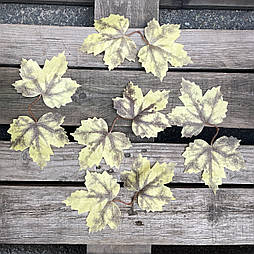 Штучне листя клена подвійне 18 см — жовте, 20 шт. в упаковці