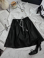 Женская базовая мини юбка на резинке эко-кожа + вискоза