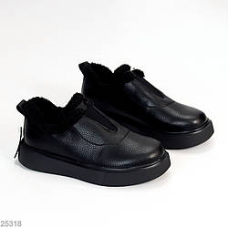 Зручні чорні уги автоледі натуральна шкіра флотар підйом на гумці 40