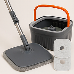Набір швабра та відро з віджимом 5,8 л + 2 насадки / Швабра для миття підлоги / Швабра ледар з відром
