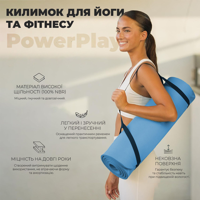Килимок для йоги та фітнесу PowerPlay 4152 NBR Performance Mat Синій (183x61x1) 1 6857355192 w640 h2048 1