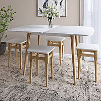 Дерев'яний розкладний обідній стіл для кухні білий компактний стіл із можливістю розширення 90х120 см