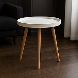Журнальний столик “Осака” білий круглий 50 см з дерев’яними буковими ніжками