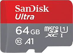 Карта пам'яті SanDisk Ultra microSDXC 64 ГБ (120 МБ/с) — UHS-I U1, A1, Class 10, для смартфона, планшета, камери