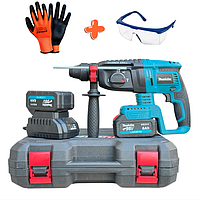 Профессиональный аккумуляторный перфоратор Makita для сверления и демонтажа, насадками и ударом в кейсе, с реверсом, перчатками