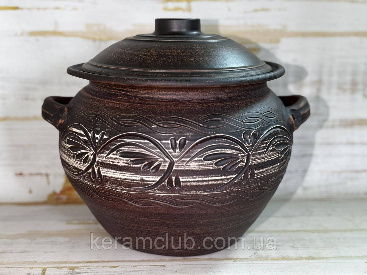 Глиняна супниця ручної роботи V 5 л декор Ангоб, фото 1
