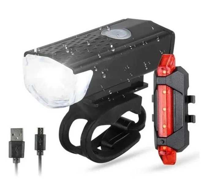 Комплект велосипедних ліхтарів (фара XPE + габарит 5 LED) — Водонепроникний, на акумуляторі, з USB-зарядкою, фото 1