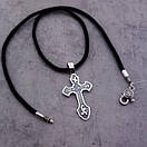 Чоловічий ланцюжок зі срібним замком і хрестик срібло з жорстким вушком. Шовковий ювелірний шнурок і кулон, фото 6