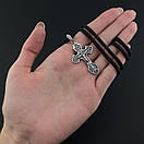 Чоловічий ланцюжок зі срібним замком і хрестик срібло з жорстким вушком. Шовковий ювелірний шнурок і кулон, фото 3