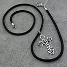 Чоловічий ланцюжок зі срібним замком і хрестик срібло з жорстким вушком. Шовковий ювелірний шнурок і кулон, фото 7