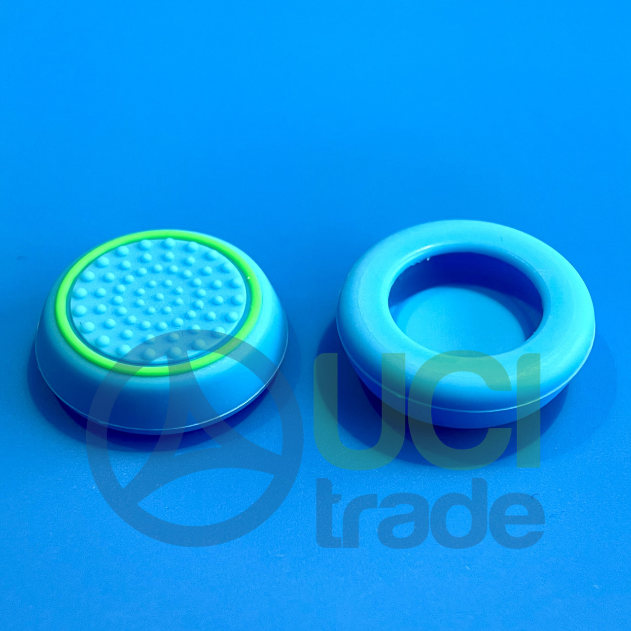 Силіконові накладки на стіки геймпаду PS5 PS4 Xbox та ін. (пара — 2 шт.) Блакитні з салатовою окантовкою, фото 1