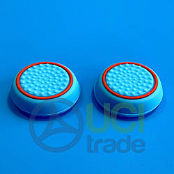 Силіконові накладки на стіки геймпаду PS5 PS4 Xbox та ін. (пара — 2 шт.) Блакитні з червоною окантовкою