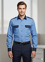 Блакитна комбінована сорочка з довгим рукавом Roskoff.com.ua