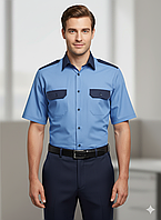 Блакитна комбінована сорочка з коротким рукавом