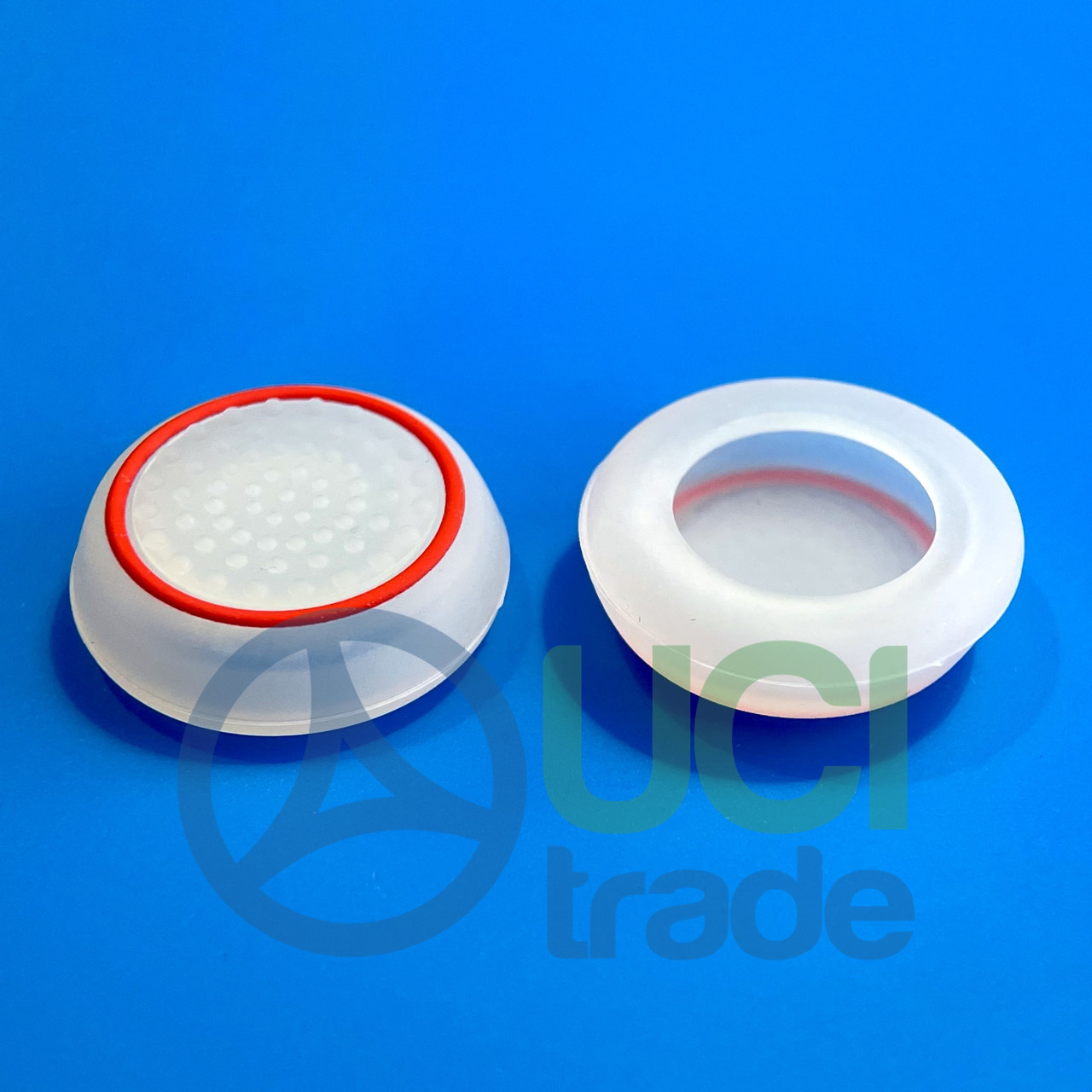 Силіконові накладки на стіки геймпаду PS5 PS4 Xbox та ін. (пара — 2 шт.) Білі з червоною окантовкою, фото 1