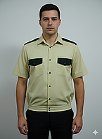 Формена сорочка комбінована бежева з чорним, короткий рукав