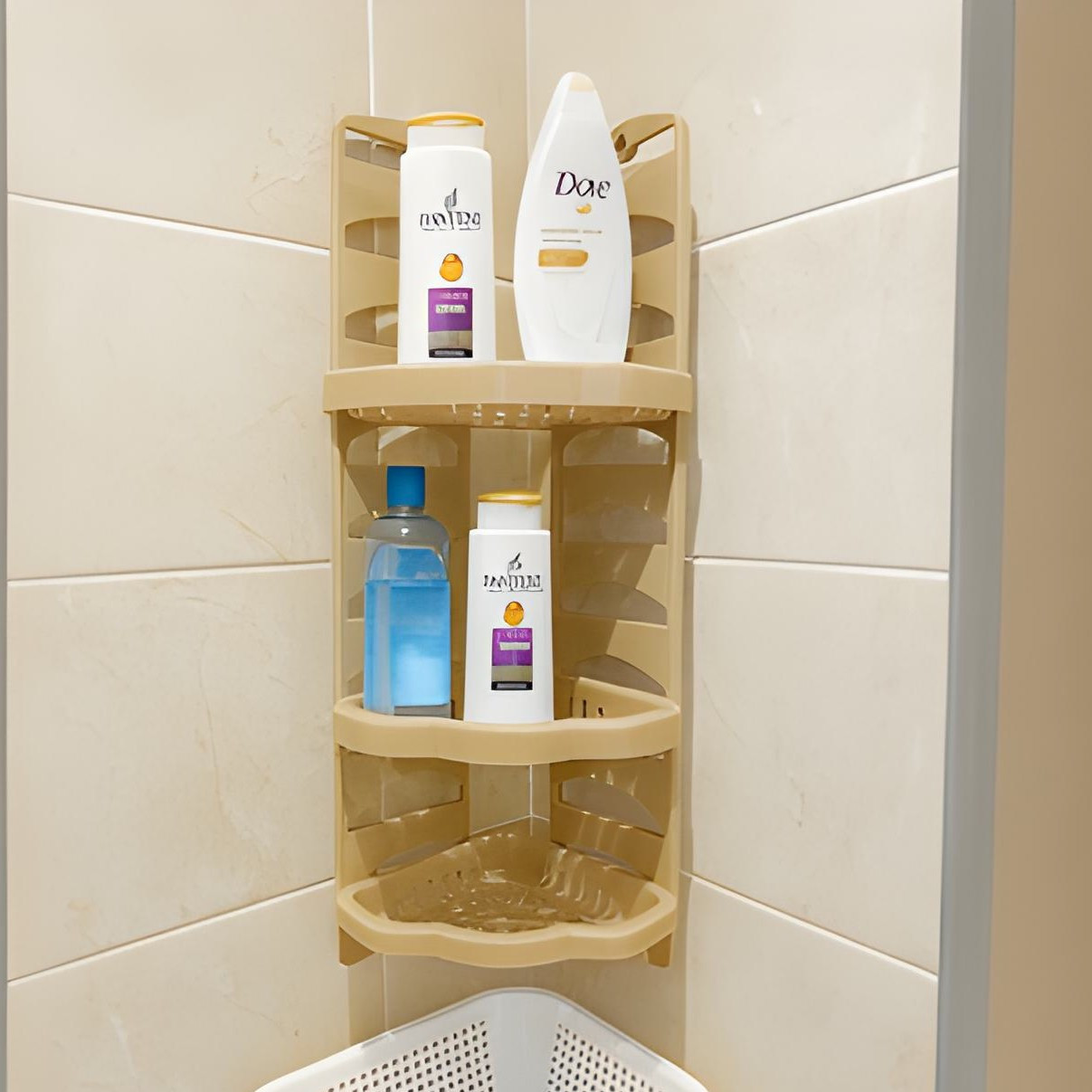 Полиця кутова пластикова триярусна для ванної Капучино