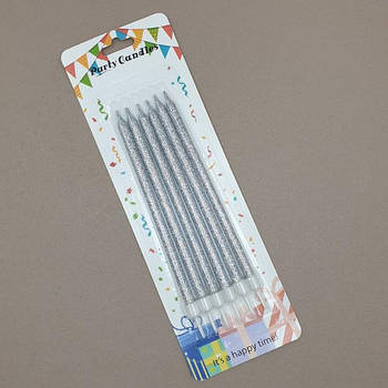 Набір свічок Срібні з блискітками - 6 шт