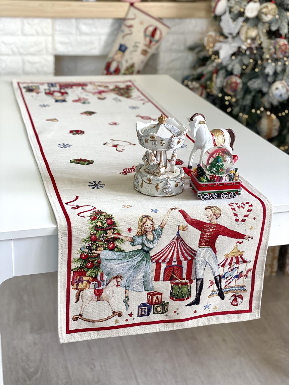Доріжка раннер на стіл Новорічна  45х140 см., гобелен NOIRET, фото 1