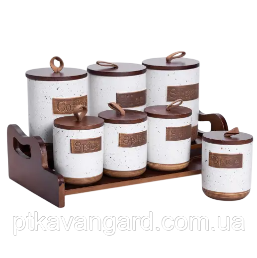 Набір банок для сипучих продуктів 7 штук по 300/800 мл фарфоровий, бежевий HP-26-2BE, фото 1