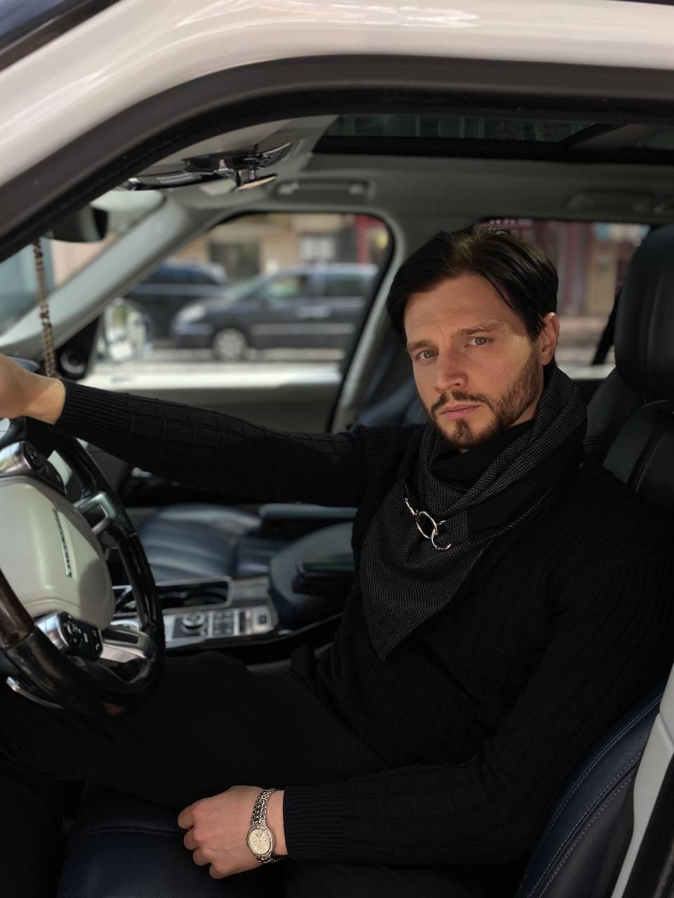 Чоловічий 2-сторонній вовняний шарф, чорний, гусина лапка "Единбург", на кільцях, від My scarf снуд, бактус, фото 1