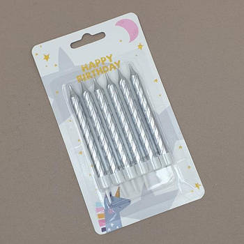 Набір свічок Срібні кручені - 6 шт