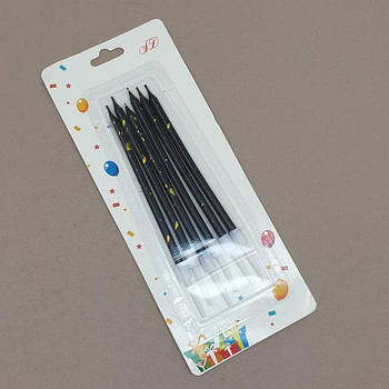 Набір свічок Чорні із золотими краплями — 6 шт.