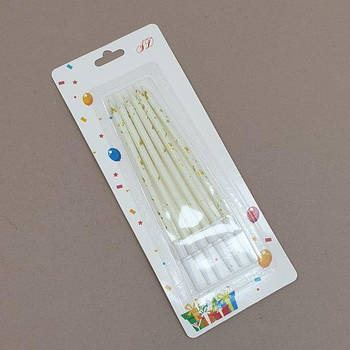 Набір свічок Білі із золотими краплями — 6 шт.