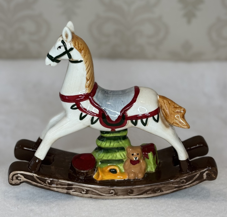 🧡Декоративна різдвяна керамічна статуетка Кінь-гойдалка 23х20х7 см, фото 1