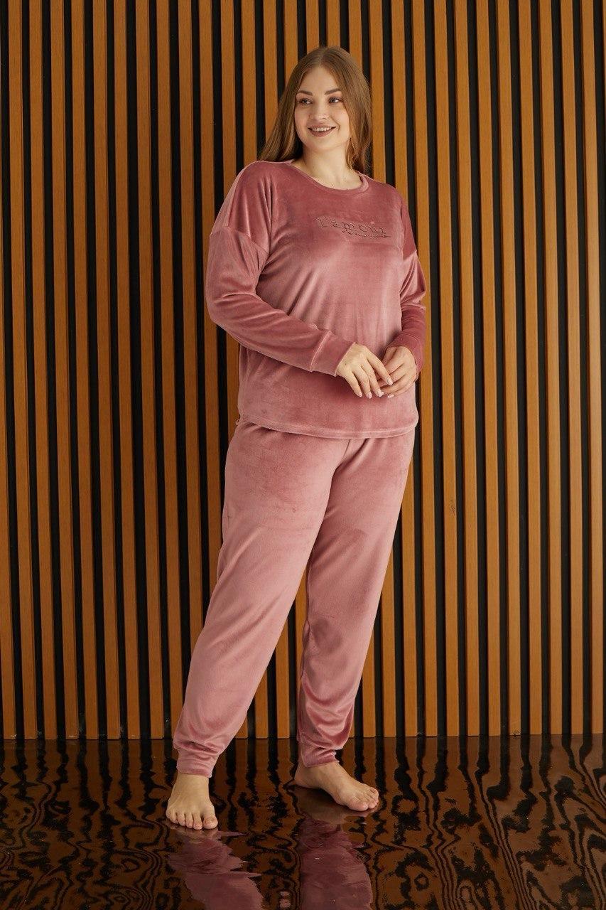 Комплект домашній ВЕЛЮРОВИЙ БАТАЛ штани кофта 3XL-5XL ПУДРА ТУРЦІЯ 4220-11, фото 1