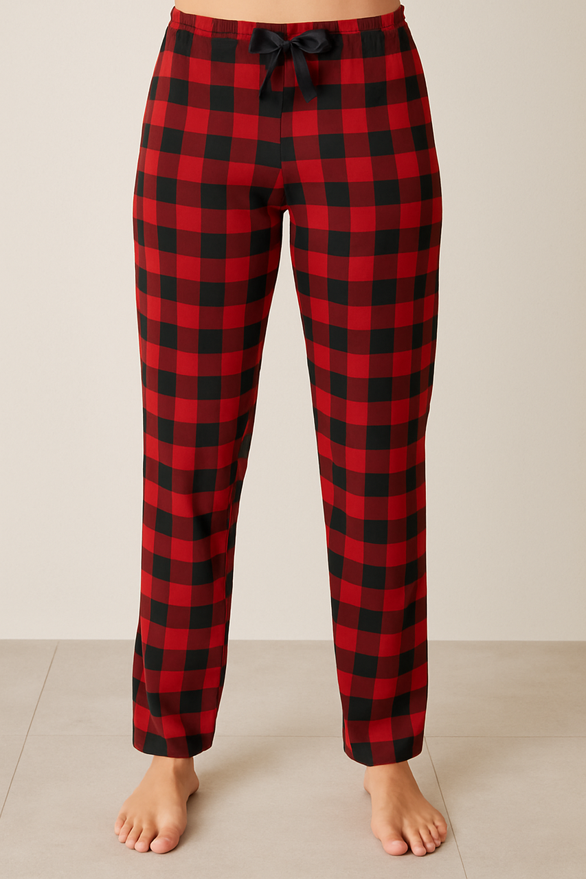 Піжамні домашні штани жіночі МІКРОБАЙКА червоно-чорна клітинка 3XL-5XL ТУРЦІЯ 565, фото 1