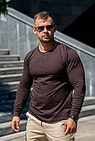 Мужской трикотажный лонгслив на пуговицах, коричневый