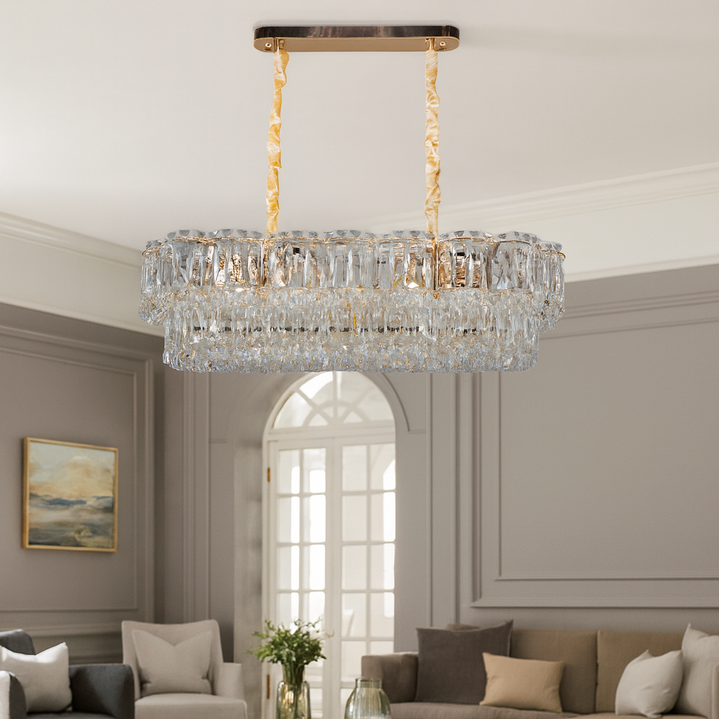 Довга кришталева люстра Diasha цоколь E14 ламп 10 шт колір Золотистий 310-800x300GD, фото 1