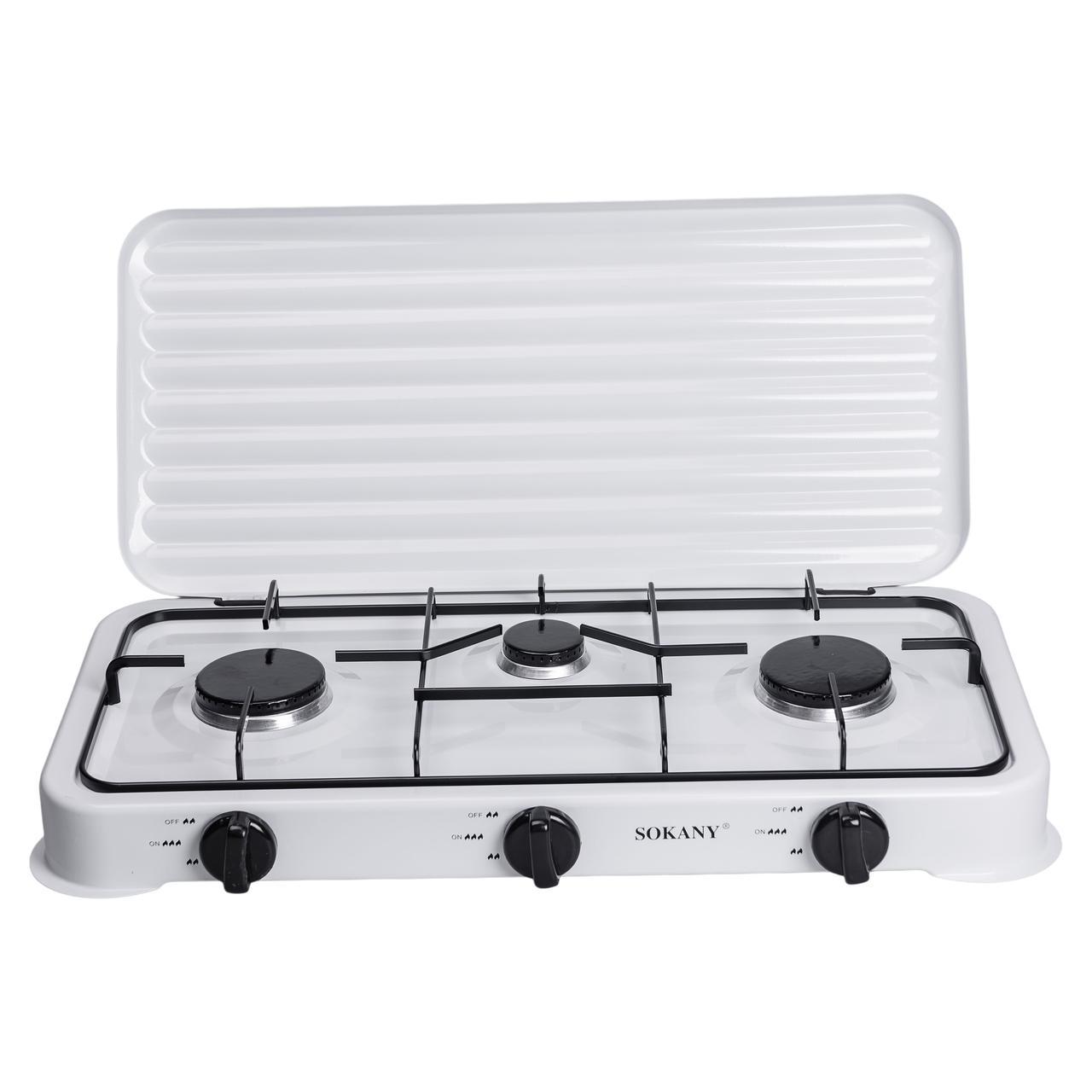 Настільна газова плита на 3 конфорки Sokany 5.5 кВт Біла Lugi SK-6003W - фото 1 - id-p2772539985