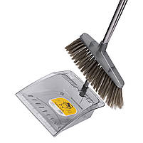 Комплект для прибирання віник (щітка) та совок з довгою ручкою 25×25×95 (см) набір віник та совок пластиковий Сірий HP-35015-7G, фото 7