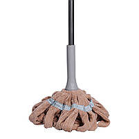 .Швабра телескопічна для миття підлоги універсальна мотузкова швабра з самовіджимом для прибирання Бежевий HP-35015-13BE, фото 2