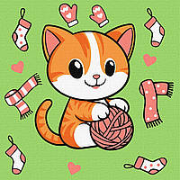 Картина за номерами обкладинка Котик і клубочок (картина №1) 25х25 см