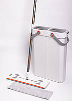 Швабра з відром для миття підлоги з віджимом, плоска насадка з мікрофібри, набір для прибирання дому HP-35015-18, фото 5