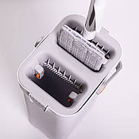 Набір для прибирання з плоскою шваброю та двосекційним відром з віджимом, насадка з мікрофібри, компактний HP-35015-19, фото 4