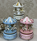 ❤️Декоративна новорічна дерев’яна статуетка музична Карусель 18х10.5см Білий з золотистим, фото 2